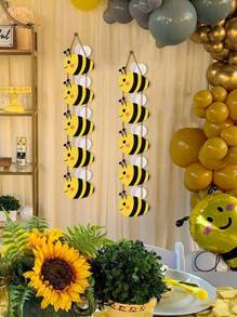 7pcs/Pack Happy Bee Day Birthday Hanging Banner Party Decorations, DIY Bee Hanging Ornaments For Wall, Bumble Bee Theme Baby Shower Party Supplies