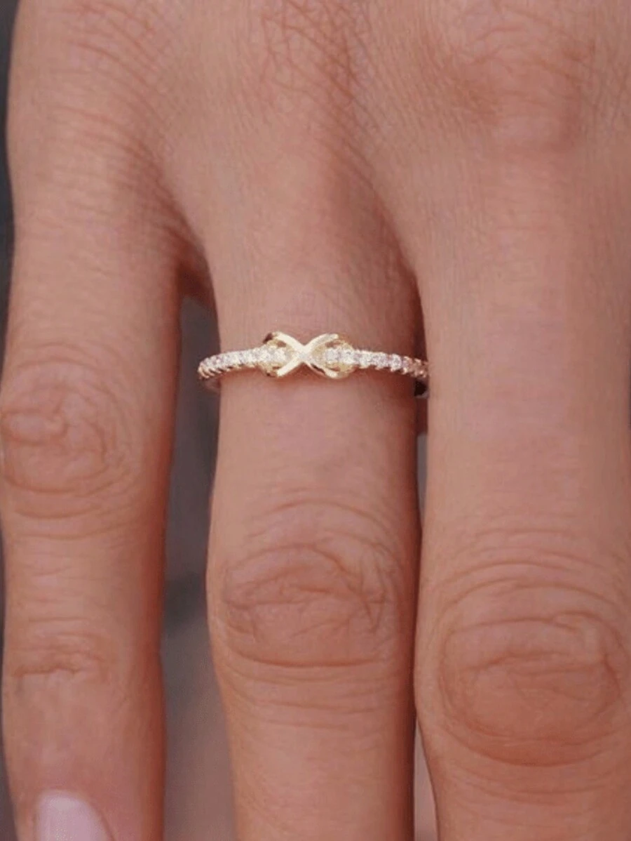 1 件女士简约无限环结戒指，时尚配饰，适合日常佩戴、派对、婚礼、订婚、节日礼物 - 金色 - 查看 1