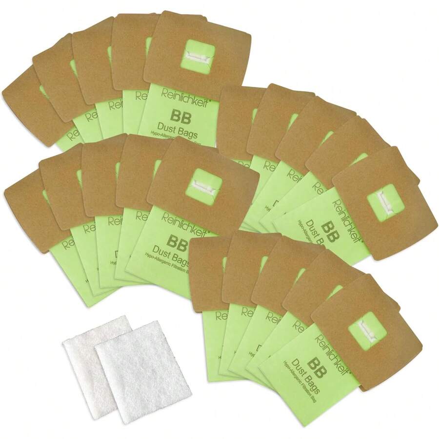 20 Pack Type BB Compact Canister Bags Replacement For Oreck XL Buster B Canister Vacuum Bags PKBB12DW BB180 BB280 BB850 BB870 BB900 BB1000 MV160 With 2 Motor Filter - Green - View 1