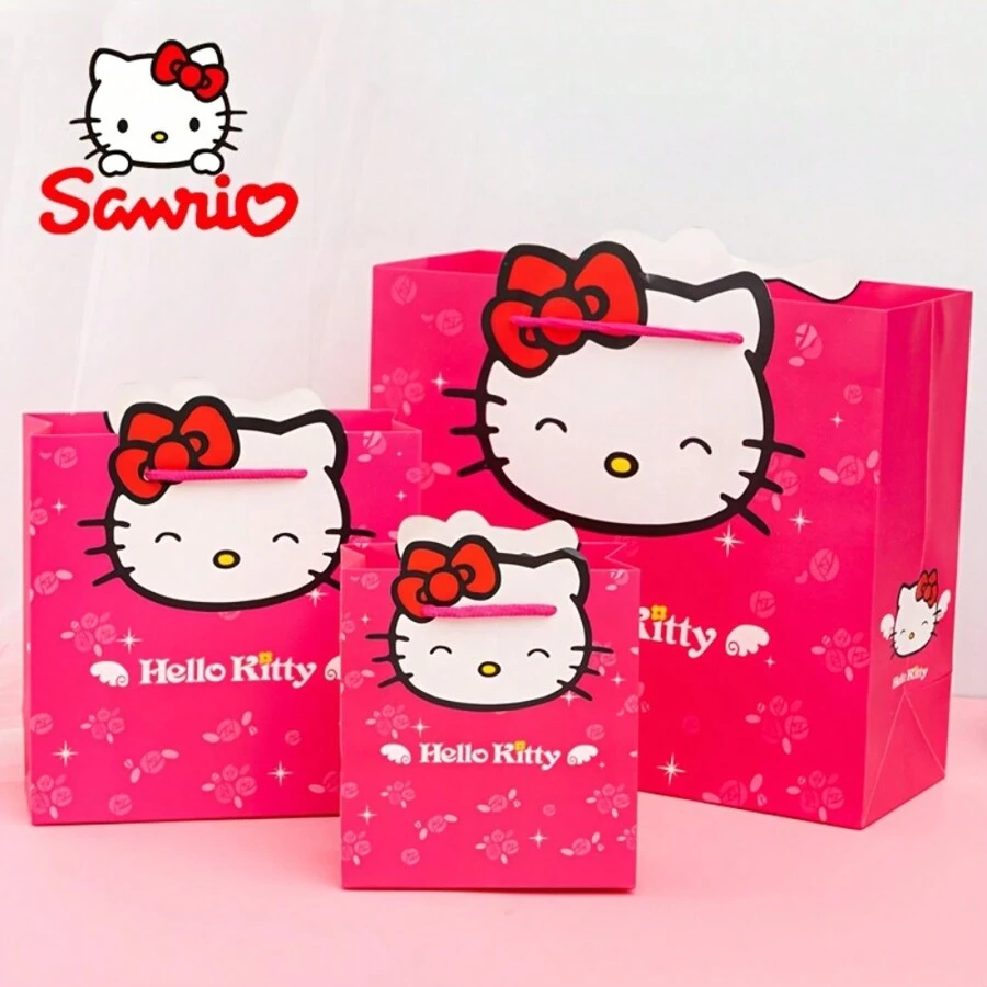 Sanrio 1set/3pcs/4pcs Sanrio Hello Kitty Gift Bag Paper Bag Creative Gift Bag Birthday Party Gift Bag Gift Box Packaging Bag