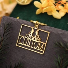 1pc Stainless Steel Personalized Keychains, Customized Forest Deer Name Keychain, Customized Tooth Letter Keychain, Customized Animal Bat Keychain,Laser Engraved Nameplate Pendant Keyrings, Custom Text Name Date Key Chains, Birthday Love Gift Jewelry