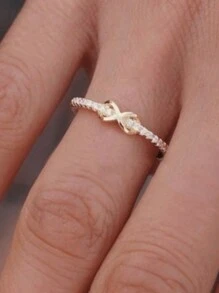 1 件女士简约无限环结戒指，时尚配饰，适合日常佩戴、派对、婚礼、订婚、节日礼物 - 金色 - 查看 2