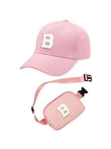 2pcs Set Personalized 26 Letter Kids Baseball Cap & Shoulder Bag, 1pc Fashion Letter Side Bag, Suitable For Girls & Boys Daily Outings