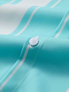 Casual Men's Short Sleeve Striped Shirt, Men's Clothing, Sky Blue & White, Summer - Blue and White - View 5