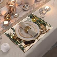 1 件/4 件/6 件/8 件/12 件/可爱动物主题耐热防滑涤纶餐垫套装，两种选择，奶牛图案，适合家庭和节日活动的节日餐垫