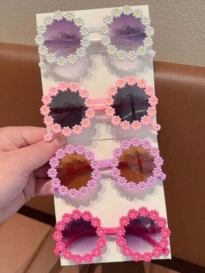 2/3/4件/套 女孩可爱碎花时尚眼镜，仅供卡片展示，不含运费