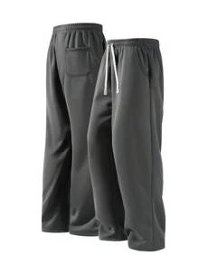 Blueplus Men's Two-Piece Loose-Fitting Drawstring Sweatpants With An Adjustable Drawstring Waistband. Comfortable And Breathable, Suitable For Outdoor Sports And Fitness. Straight-Leg Casual Pants. - 深灰色 - 查看 3