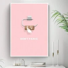 1 Stück minimalistisches "Don't Panic" Toilettenpapier Leinwand Wandkunst, zartrosa lustiges Badezimmer Dekor Poster, ungerahmter moderner vertikaler Leinwanddruck, ästhetische Heimwanddekoration für Badezimmer Toilette Schlafzimmer westlicher Stil Raumdekoration, ideales Geschenk zum Einzug - Verschiedenfarbig - Übersicht 1