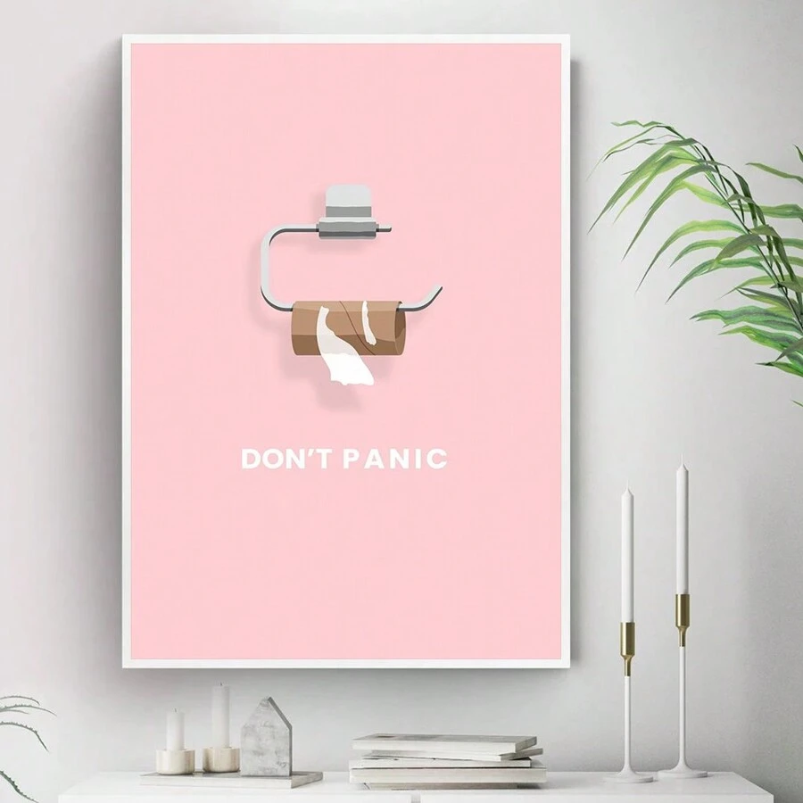 1 Stück minimalistisches "Don't Panic" Toilettenpapier Leinwand Wandkunst, zartrosa lustiges Badezimmer Dekor Poster, ungerahmter moderner vertikaler Leinwanddruck, ästhetische Heimwanddekoration für Badezimmer Toilette Schlafzimmer westlicher Stil Raumdekoration, ideales Geschenk zum Einzug - Verschiedenfarbig - Übersicht 1