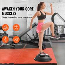 Half Fitness Ball Trainer, 23" And 26" Balance Ball Trainer, 660lb And 1500lb Capacity Stability Ball, Yoga Ball With Resistance Band And Pump, Power Fitness Ball For Home Gym, Full Body Workout, Black And Blue And Pink And Gray And Purple, Top With Non-Slip Texture, Includes Wood Grain, Wave And Crescent Patterns - 26" 1500 lb capacity Black Crescent Pattern - 查看 2