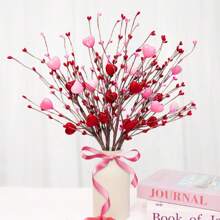 1 szt./2 szt. (45 cm/17,7 cala) Romantyczne różowe sztuczne czerwone jagody w kształcie serca, ręcznie zbierane kwiaty o realistycznym wyglądzie, dekoracja bukietu kwiatowego, na prezent, wesele, przyjęcie, dekoracja wazonu do domu, gałązki jagód, prezenty na rocznicę ślubu - Wielokolorowe - Zobacz 5