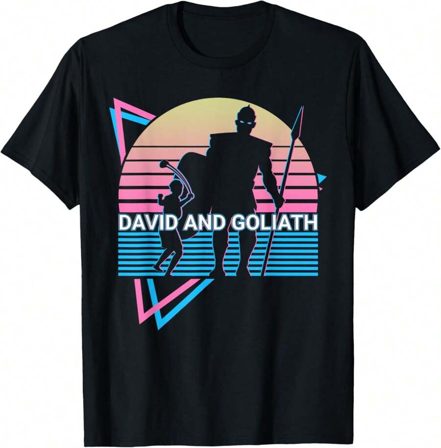 David And Goliath Christian Christianity Retro T-Shirt - màu đen - Xem 1