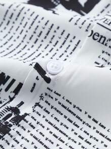 男士休闲短袖衬衫，黑白夏季度假装 - 黑與白 - 查看 4