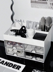 1pc Luxury Dust-Proof Makeup Storage Box, Large Capacity Office Organizer Cabinet, Multi-Layer Skincare Product Desktop Drawer Shelf