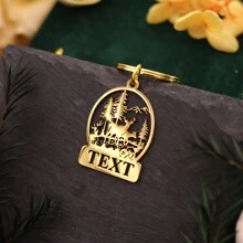 1pc Stainless Steel Personalized Keychains, Customized Forest Deer Name Keychain, Customized Tooth Letter Keychain, Customized Animal Bat Keychain,Laser Engraved Nameplate Pendant Keyrings, Custom Text Name Date Key Chains, Birthday Love Gift Jewelry