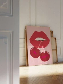1 pieza, Lienzo colgante, Enmarcado, Impresión artística de pared de cerezas, Póster femenino imprimible, Póster Ma Cherie, Decoración de dormitorio y habitación de niñas, Arte de pared con estilo, Póster elegante, Labios rojos de cerezas, Arte de pared rojo, Arte de pared para el hogar femenino