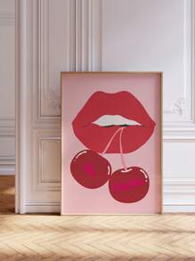1 pieza, Lienzo colgante, Enmarcado, Impresión artística de pared de cerezas, Póster femenino imprimible, Póster Ma Cherie, Decoración de dormitorio y habitación de niñas, Arte de pared con estilo, Póster elegante, Labios rojos de cerezas, Arte de pared rojo, Arte de pared para el hogar femenino