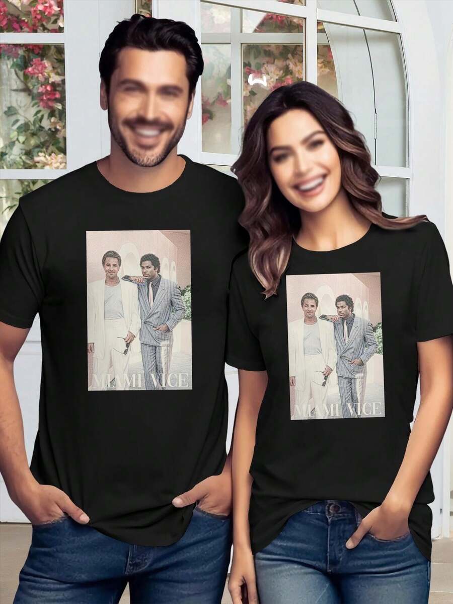 Miami Vice Retro Chic Women's T-Shirt 80s Style Vintage Tee Graphic Tee - Black - View 1
