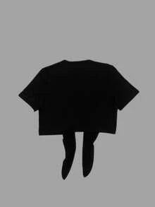 2025 Fashionable Sexy Lace-Up Short Sleeve Top - Black - View 3