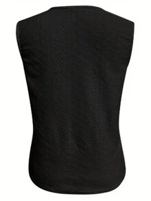 Plus Size Women Metal Ring Decor Round Neck Loose Tank Top, Sleeveless - Black - View 2