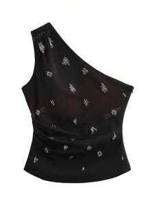 ZEVITY Women's Asymmetric Beaded Decor Sleeveless Top, Simple Fashion Daily Casual