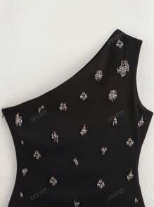 ZEVITY Women's Asymmetric Beaded Decor Sleeveless Top, Simple Fashion Daily Casual