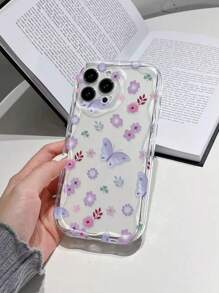 1 件透明蝴蝶花朵图案 TPU 全覆盖手机壳，兼容 Apple iPhone 16 系列和系列