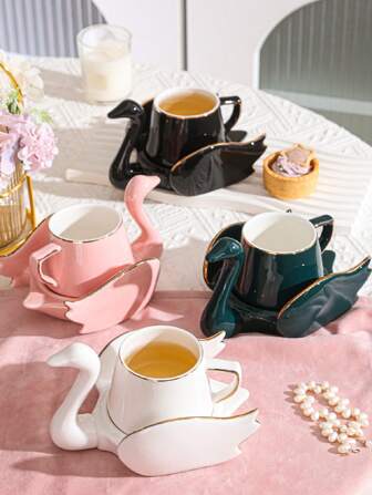 1 Set Ceramic Coffee Cup & Saucer, Kitchen/Dining/Living Room Use, Thermal Insulation Mug For Tea, Coffee, Milk, Juice, Suitable For Outdoor, Wedding, Party, Gift, Birthday Back To School