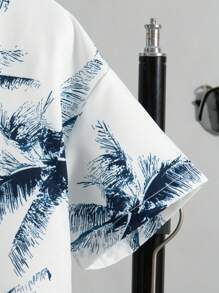 Boys Daily Casual Outing Fashion Print Plant Pattern Front Patch Design Drop Shoulder Style Short Sleeve Shirt Top And Chapter Design Shorts Two Pieces Suit Boy Shorts Suit Summer