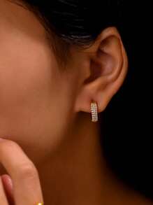 TONSI 1 par de pendientes de aro de acero inoxidable chapado en oro de 18k con turquesa azul y circonia incrustada de manera artesanal, estilo europeo y americano Ins para mujeres