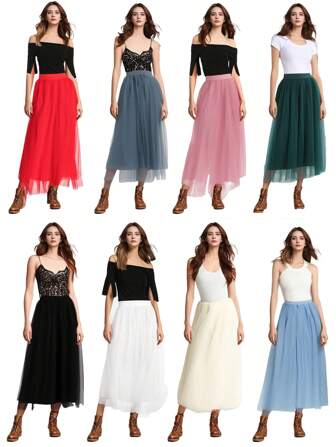1pc Women High Waist Long Tutu Skirt, Available In Lake Blue, Pink, Olive Green, Blue Gray, Black, White, Red, Solid Color Puffy Netting Tulle 5-Layer Princess Dress, Summer Cosplay Stage Performance Skirt