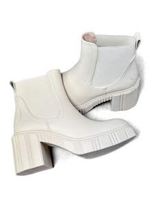 Leather Fabric Splicing High Thick Heel Thick Bottom Sleeve Chelsea Boots Women's Autumn Ankle Boots - Beige - View 5