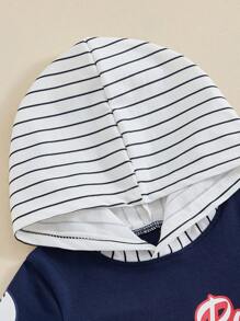 Kids Boys Shorts Set, Short Sleeve Letters Baseball Print T-Shirt With Striped Shorts Toddler Set Summer Outfit