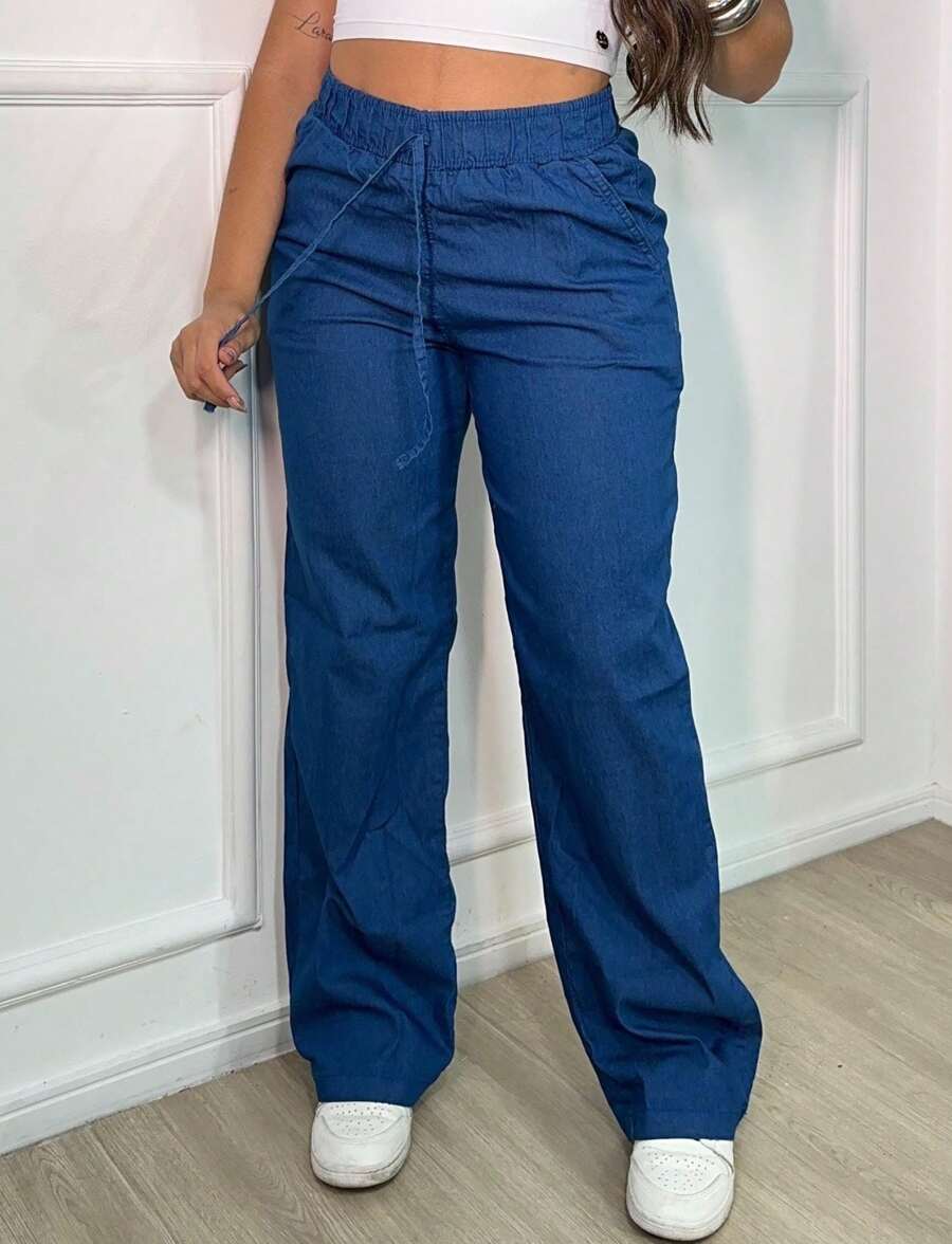 Women's Winter Wide Leg Pants DASSH - 深色水洗藍 - 查看 1