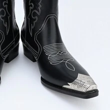 Men's Boots Vintage Casual Embroidered Pointed Toe Cowboy Boots - 黑色 - 查看 5