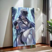 Framed Anime Canvas Poster With Pine Wood   - Vibrant Blue Electric Energy Design, Wrapped Canvas Wall Art For Modern Bedroom, Living Room, Dorm Decor, Kawaii Room Deco