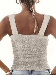 Fox Claw Plus Size Women's Solid Colour Wide Shoulder Strap Tank Top Slim Stereo Printing Short Version Tank Top - 米色 - 查看 2