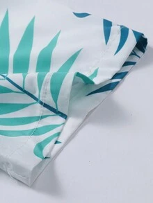 男士休闲短袖棕榈叶印花衬衫，夏季夏威夷风情 - 薄荷綠 - 查看 5