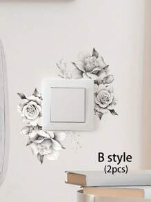 1/2pcs Minimalist Sketch Flower Design Light Switch Sticker, Floral Pattern Switch Outlet Wall Sticker, Self Adhesive Switch Decoration Decal For Home Decor,Stickers,Wall Decal, Vinyl Decal For Home Decorations,Spring Decoration Items Refresh Your Home,Rama Decoration Stickers Gifts Birthday Graduation - Black and White - View 10
