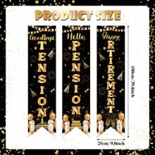 3 Pcs Happy Retirement Party Decorations Black Gold Goodbye Tension Hello Pension Retirement Banner Porch Sign Backdrops For Retirement Party Decor Supplies - Black - View 2