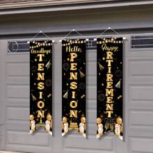 3 Pcs Happy Retirement Party Decorations Black Gold Goodbye Tension Hello Pension Retirement Banner Porch Sign Backdrops For Retirement Party Decor Supplies - Black - View 4