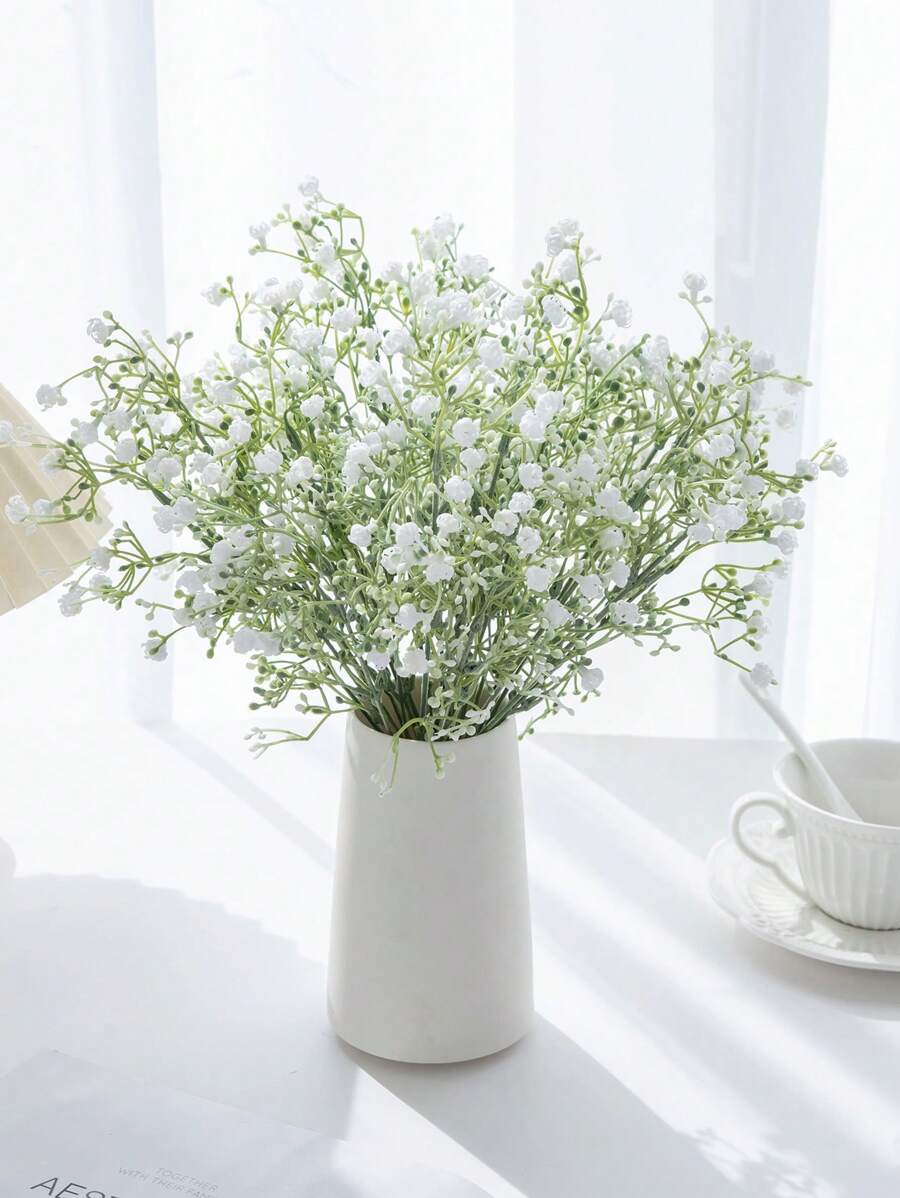 1/3/5支装人造满天星花束，户外花园生日派对婚礼装饰新娘捧花，家居客厅卧室窗台花瓶摆件，新年装饰，户外花园返校季装饰（塑料材质，易撕裂和破损） - 滿天星-白色 - 查看 1