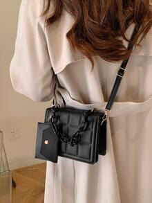 A Stylish Solid Color Retro Clamshell Handbag Set, Suitable For Women's Daily Use Of Dating And Gift Bags Chequered Acrylic Chain Shoulder Bag With Small Coin Purse Design - Multicolor - View 6