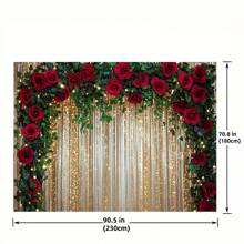 1pc Gold Glitter Backdrop With Red Roses And Green Leaves - Silk Arch, Suitable For Wedding, Bridal Shower, Anniversary And Party - Multipurpose Photo Background, No Power Required - 1pc - View 6