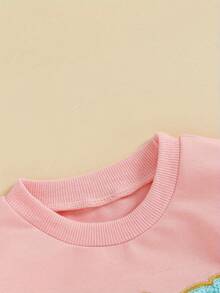 Sudadera de otoño para niño y niña, con bordado de letras, manga larga, cuello redondo, jerséis holgados - Rosa - Ver 7