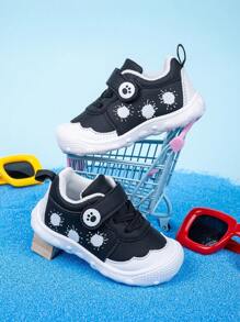 Sapatos De Bebê De Preto E Branco Para Primavera/Outono Com Ajustável, Design Fácil De Calçar E Tirar, Bico Anticolisão, Macio E Confortável, Sola Antiderrapante, Adequado Para Roupas Diárias - Preto e Branco - Ver 1