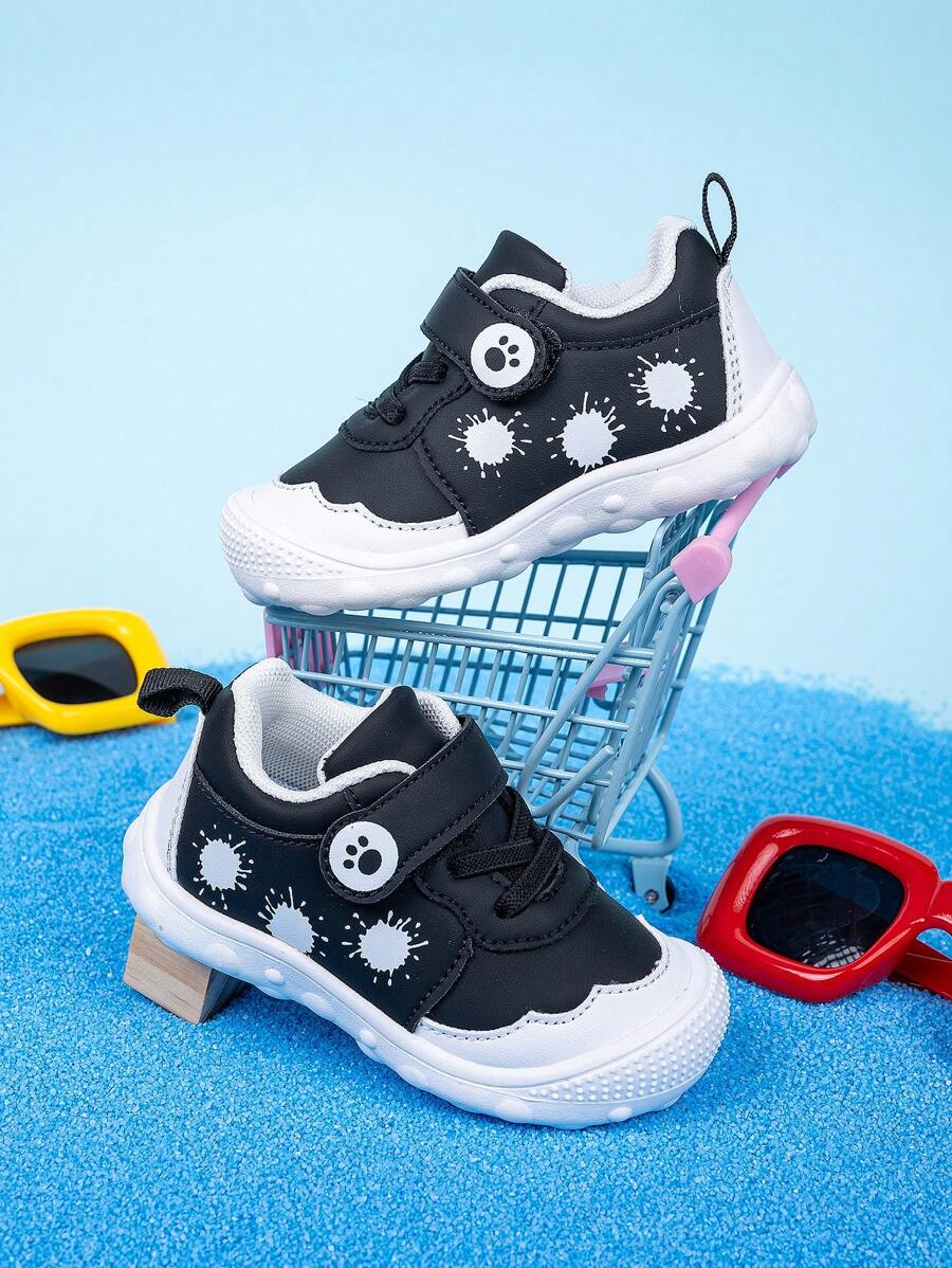 Sapatos De Bebê De Preto E Branco Para Primavera/Outono Com Ajustável, Design Fácil De Calçar E Tirar, Bico Anticolisão, Macio E Confortável, Sola Antiderrapante, Adequado Para Roupas Diárias - Preto e Branco - Ver 1