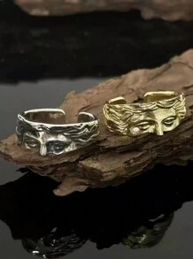1pc Unisex European & American Venus Face Shaped Retro Carved 925 Silver Adjustable Ring, Proposing Gift