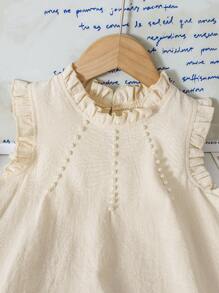 Young Girl Pastoral White Mesh Ruffle Trim Dress, Fresh And Elegant Design, Essential For Girls Party, Performance And Photography, Suitable For 4-7 Years Old, Spring/Summer