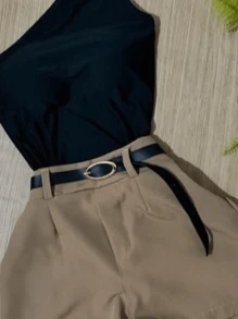 Tabi Set With Tailored Shorts + One-Strap Bodysuit - Rust Brown - View 2